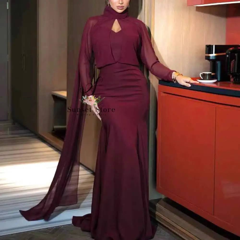 Customized Evening Dress with Cape Sweetheart Mermaid Wedding Guest Outfit Backless Sheath vestidos de novia