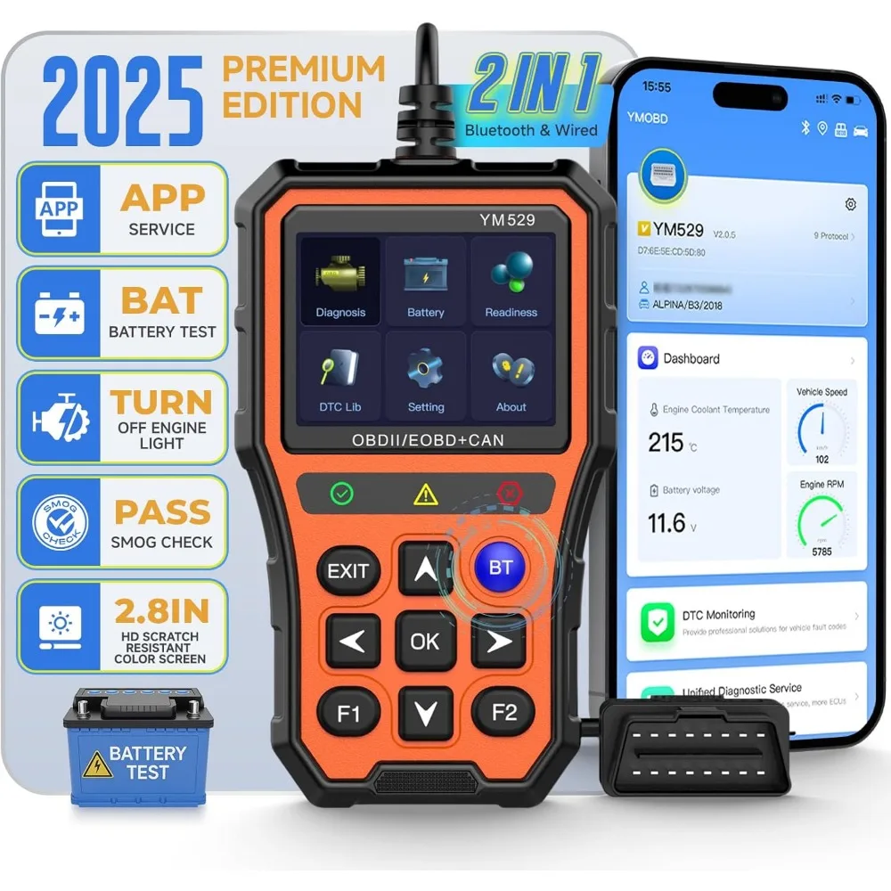 

Wireless OBD2 Scanner with Battery Tester and Monitoring HD Color Screen for iPhone Android Car Diagnostics