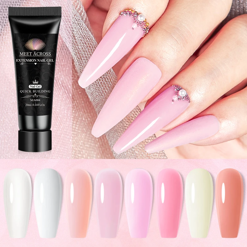 Gel de extensión de uñas con purpurina, 20ml, brillo rosa, extensión de Gel de Color puro, puntas postizas, adhesivo sin Alcohol para manicura duradera