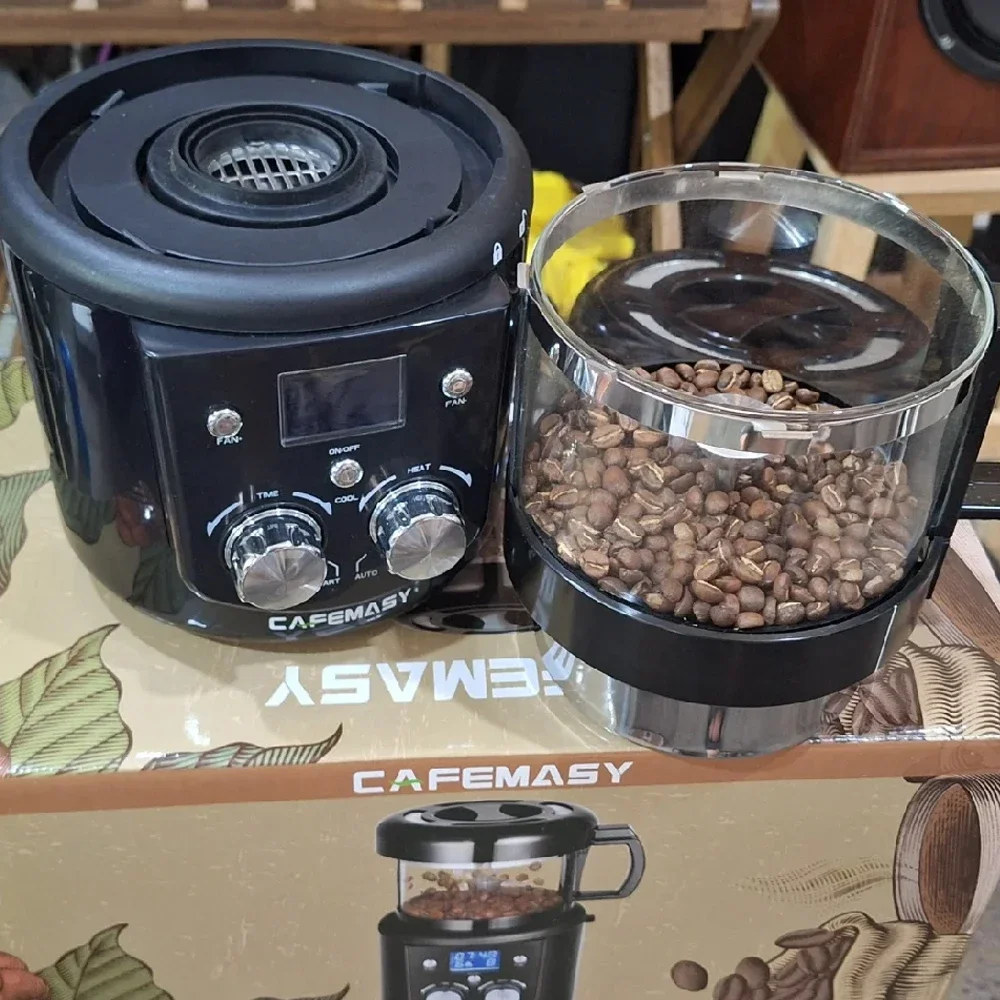 CAFEMASY 80-100 جرام محمصة قهوة منزلية كهربائية صغيرة بدون دخان حبوب البن الخبز آلة تحميص 110-240 فولت محمصة حبوب البن