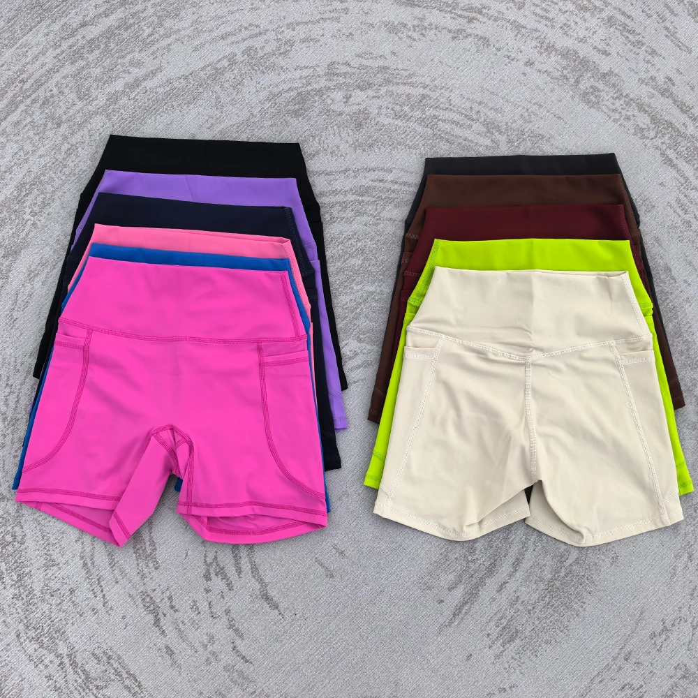 Women High Waist Yoga Shorts Women Gym Push Ups Hip Lift Pants Pocket Breathable Fitness Running Cycling Sports Shorts Women image 2