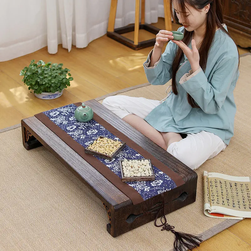 Solid wood bay window small table bedroom household tea kang tatami tea table Japanese style sitting low mini