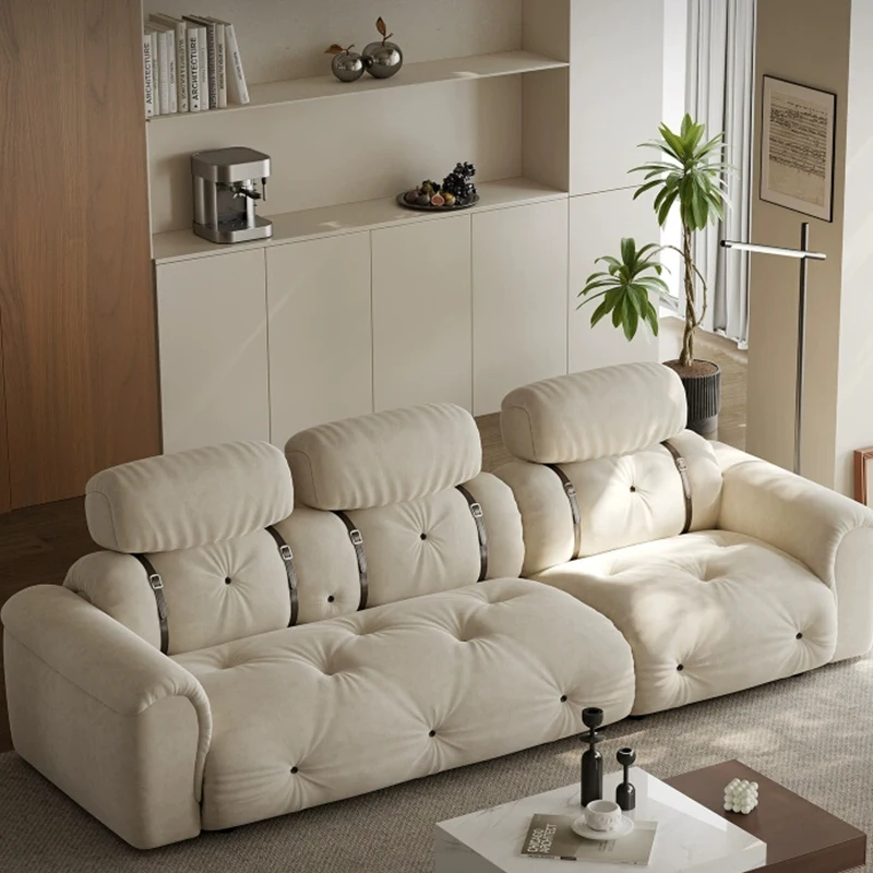 Italian Designer Three-Person Extendable Fabric Sofa Modern Simple Style Straight Sponge For Living Room Frosted Cloth New Style