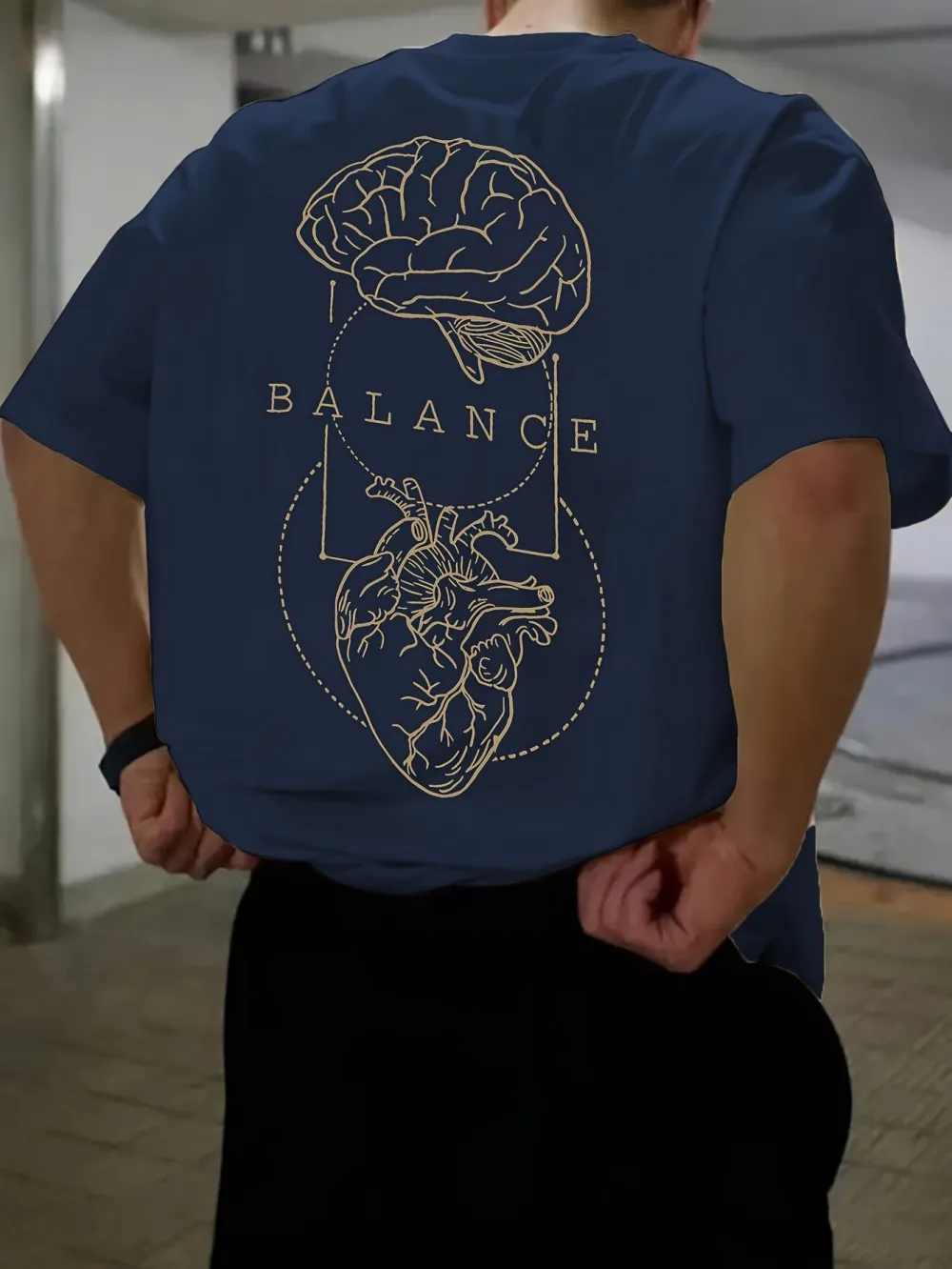 

American men's summer fashion brain heart balance letter print comfortable and breathable round neck T-shirt outdoor casual top