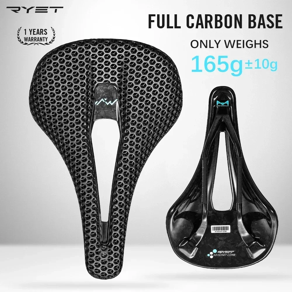 

2025 RYET 3D Printed Carbon MTB Saddle 140mm 165g SuperLight 7x9mm Titanium Rail Road Racing Bike Professional