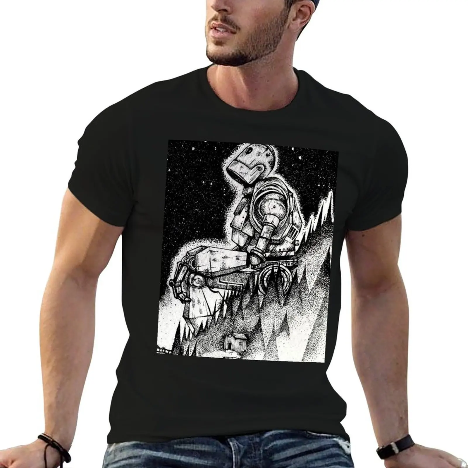 

The Iron Giant poster starry night, iron giant pointillism T-Shirt man t shirt designer t shirts for man cotton soft T-Shirt