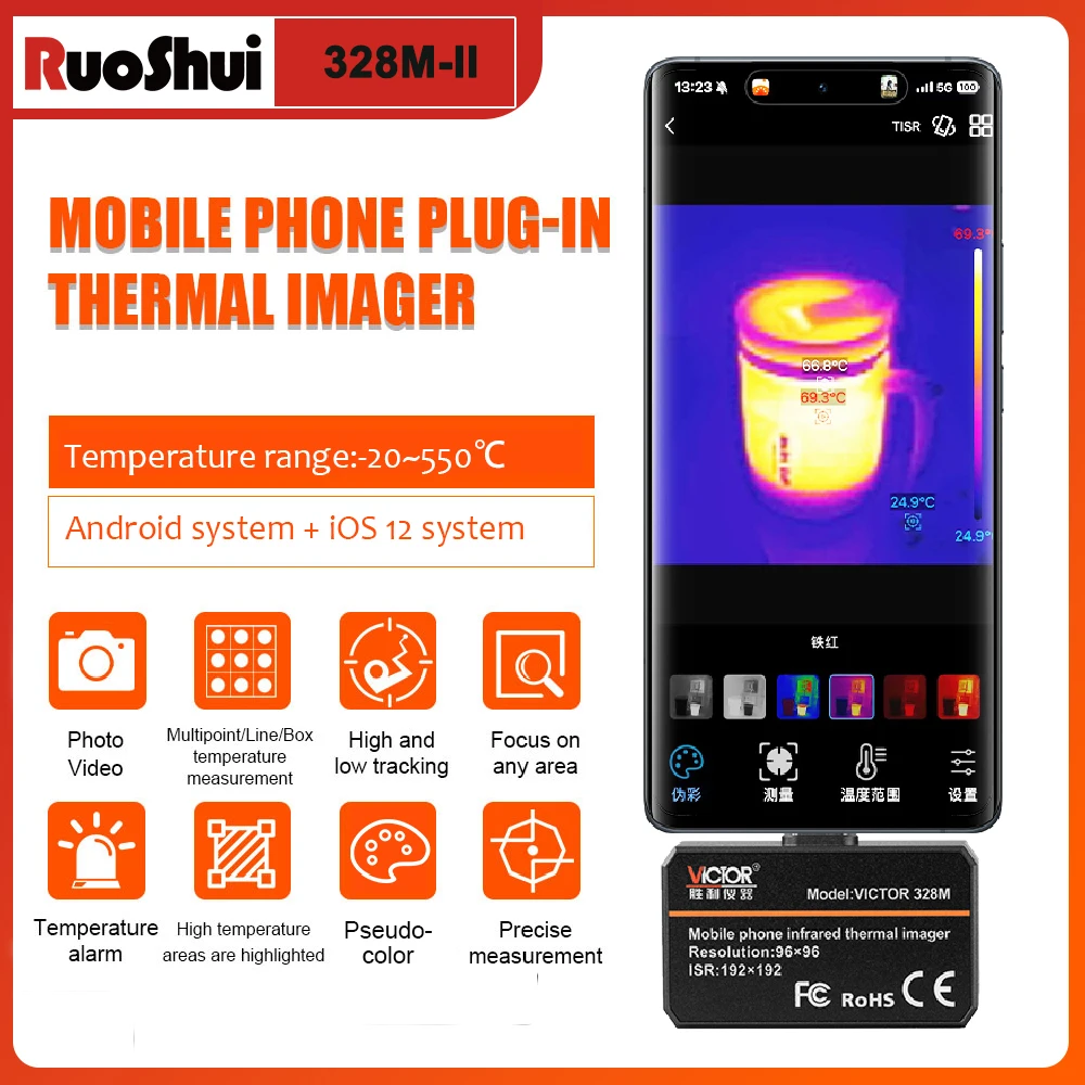 Mobile Type-C IOS Thermal Imaging Camera 25Hz Photo Video Record Smartphone Thermal Imager TISR 192x192  Infrared Cam -20~550℃