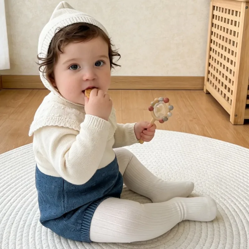 Cute autumn baby boy girl big collar dot patchwork fabric long sleeve knitted yarn jumpsuit bag fart Rompers crawling clothes