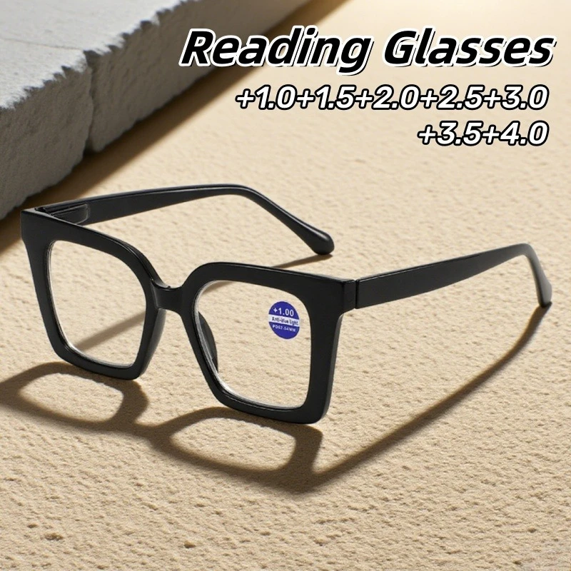 

Versatile Unisex Large Frame Reading Glasses Personality Trend Ultra Light Comfortable Anti-Blue Light Eyeglasses +1.0 To +4.0
