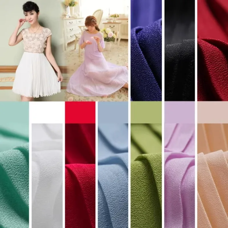 

Pearl Chiffon Pleated Fabric Plain By The Meter for Clothing Dress Wedding Decoration DIY Sewing Cloth Smooth Drapping White Red