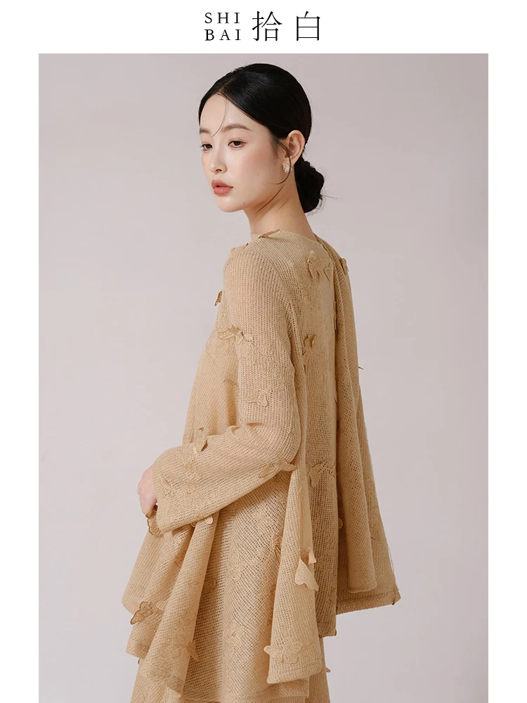 

ibai Original New Chinese Sle Set Autumn Winter Lazy Aosphere 3D Design Sensation Wearable Artistic Top f Skirt