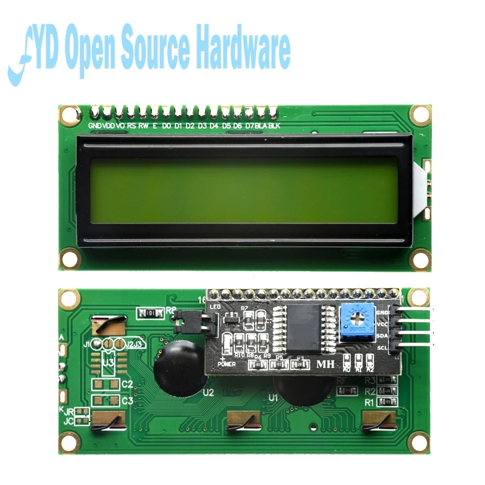 

1602A ЖК-модуль, модуль преобразования уровня, желто-зеленый экран, ЖК-дисплей 16x2, интерфейс IIC/I2C 5 В для Arduino