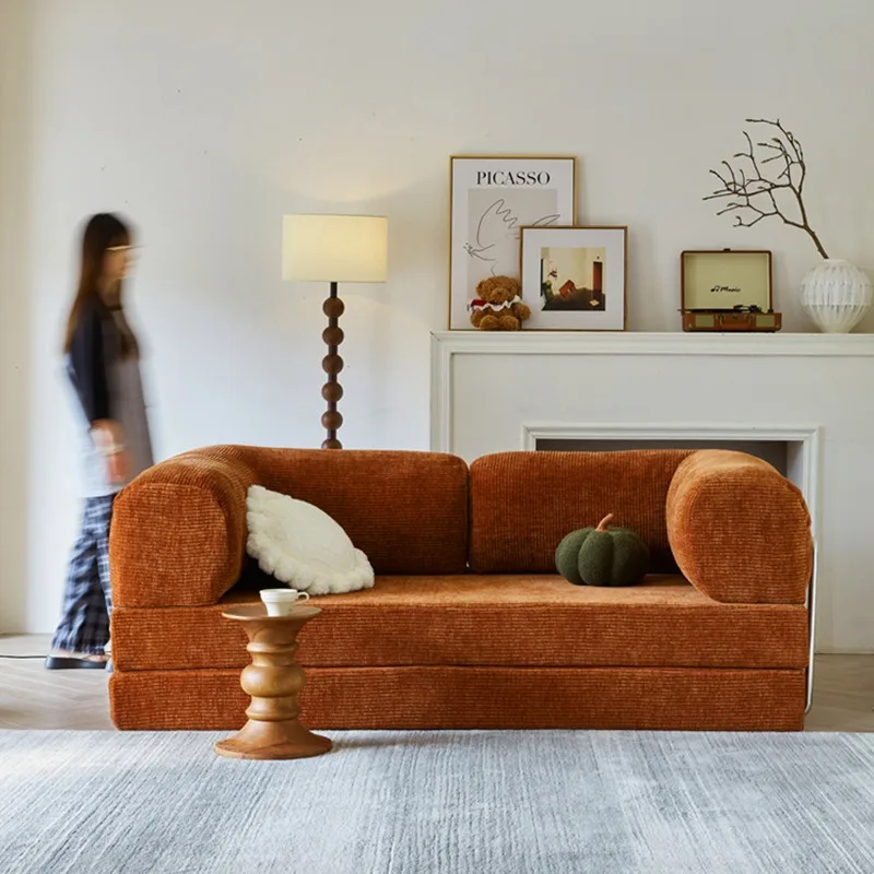 Small apartment retro module straight row American three-person folding dual-purpose sofa