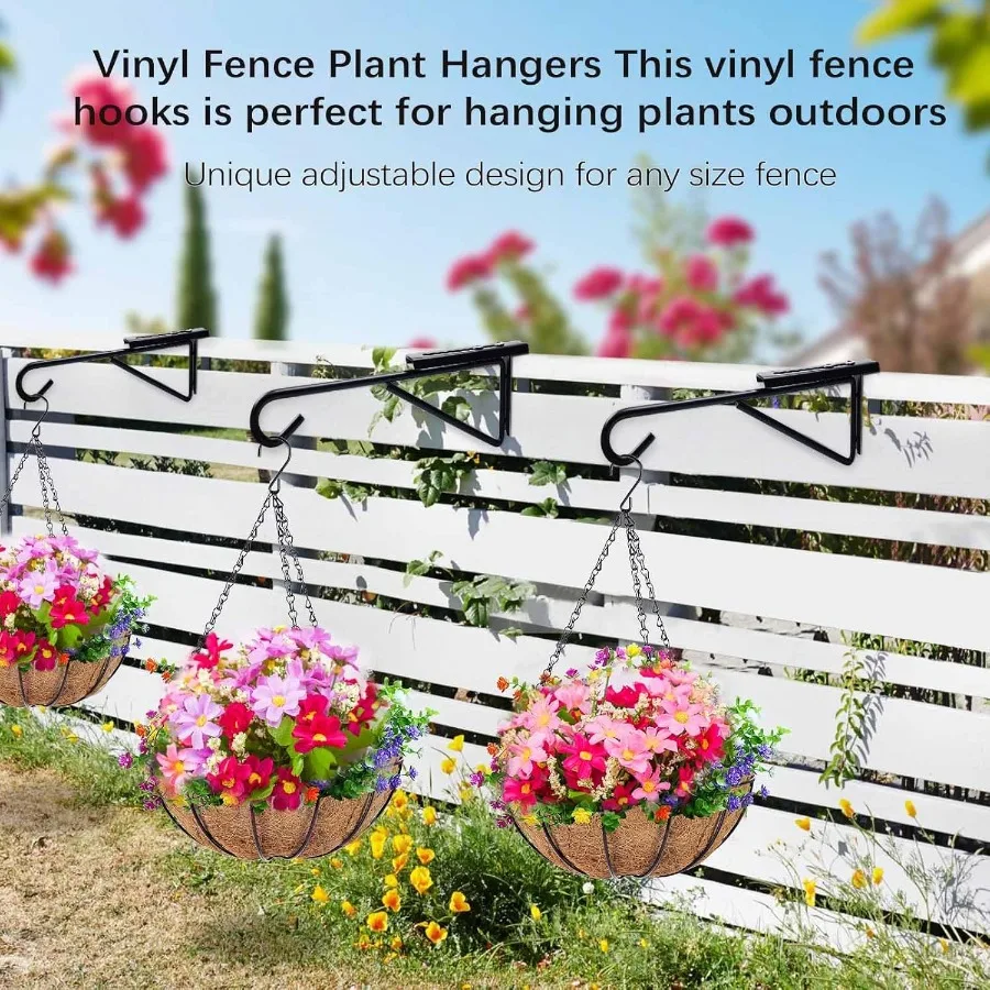 خطافات سياج من الفينيل 0.93 قابلة للتعديل للنباتات المعلقة فوق شماعات نباتات سياج الدرابزين في الهواء الطلق فولاذ مطلي باللون الأسود شديد التحمل #3