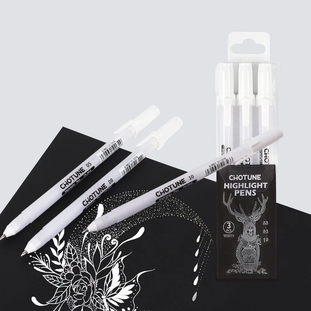 3PCS White Highlighting Pen Set, White Graffiti Hook Pen, Art Student Anime Painting Oil Pen, Suitable for Student Painting