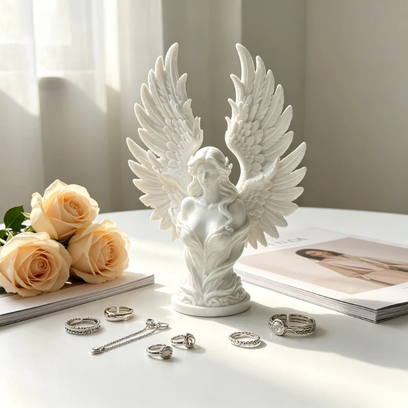 1Pc 3D Relief Gentle Angel Bust Ornament, Layered Wings Desktop Decor Statue | Centerpieces, Party Supplies, Decorations