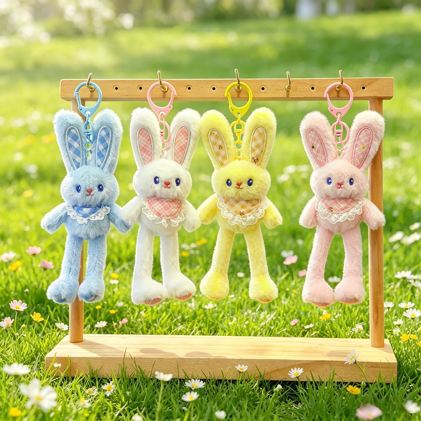 

16cm Cute Mini Pull-out Rabbit Plush Toy Keychain Creative Plush Ear Pulling Bunny Pendant Bag Charm Kids Stress Relief Gift