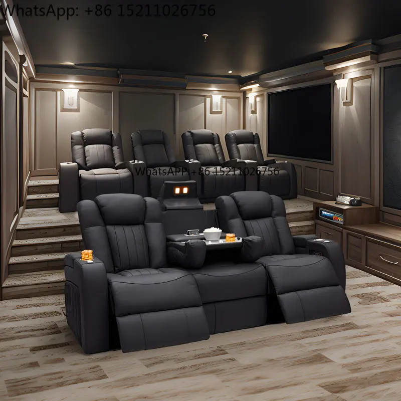 Modern Genuine Leather VIP Cinema Home Theater Power Recliner Hot Sale Living Room Home Theater Sofa Cup Holder and Storage Box