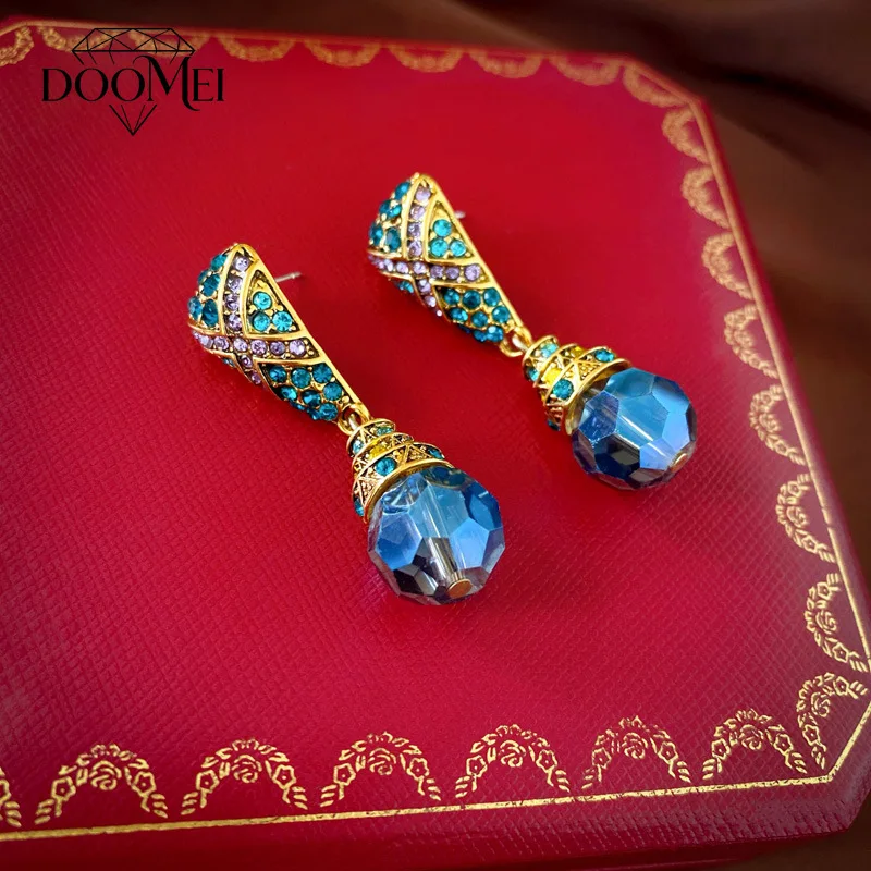 DOO MEI Vintage Multicolor Rhinestone Teardrop Dangle Earrings Women Drop Earrings Evening Banquet Bohemian Statement Jewelry