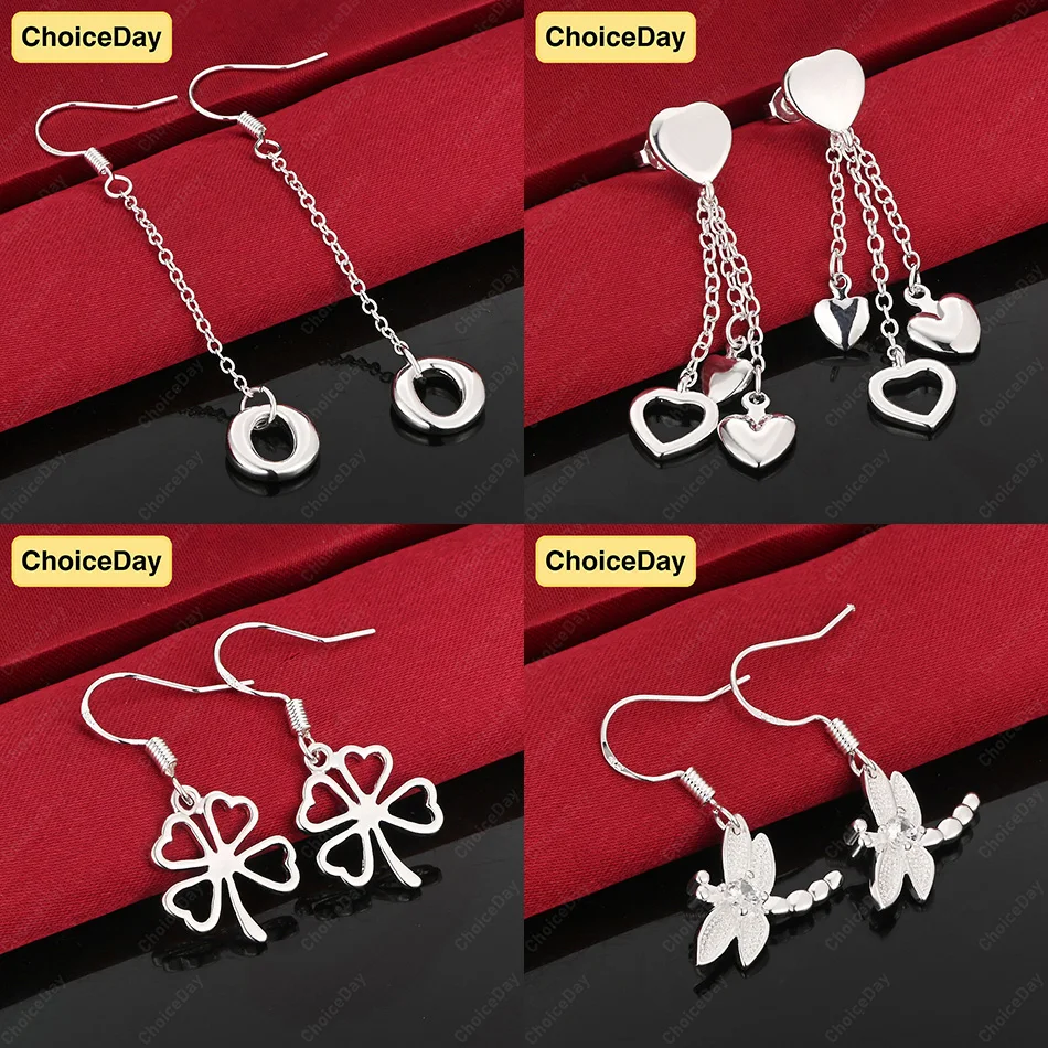 

ChoiceDay 925 Sterling Silver Delicate Heart Shaped Four Leaf Clover Pendant Earrings Women's Party Wedding Accessories