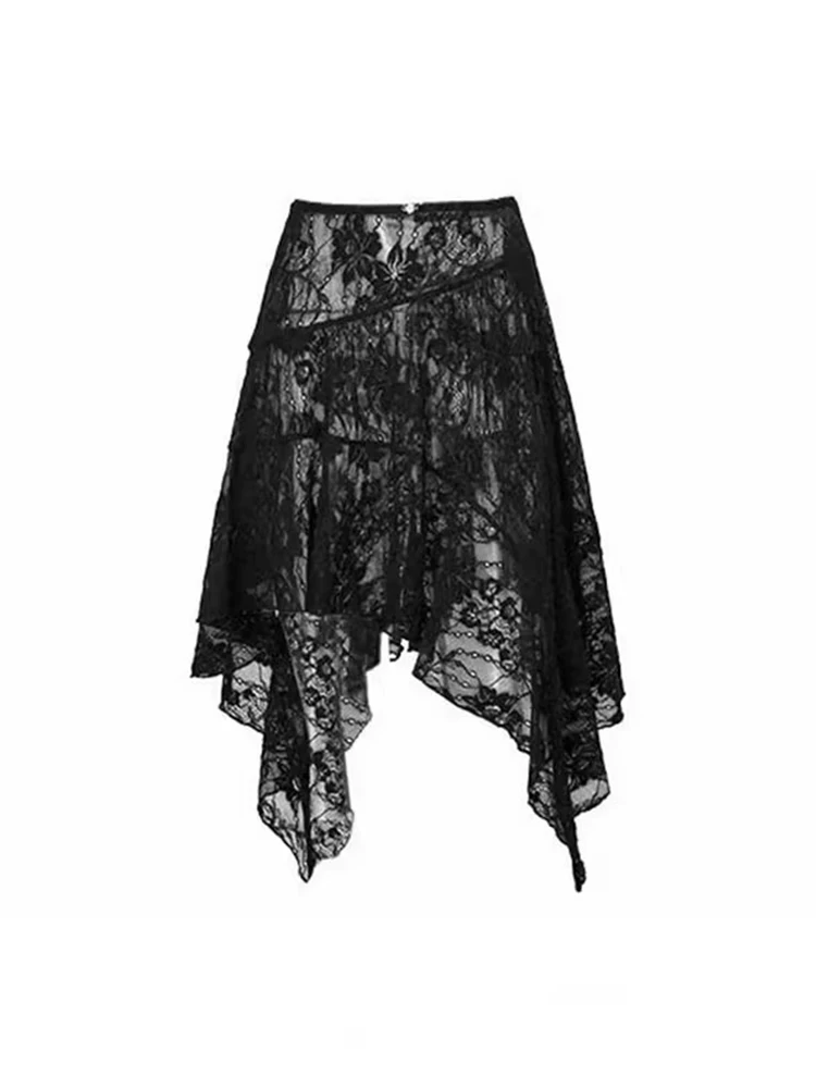 Irregular Lace Halter Skirt Korean Style Commute Mesh Half-length Women's Autumn Winter Bell Skirt Curtain Hollow out Design