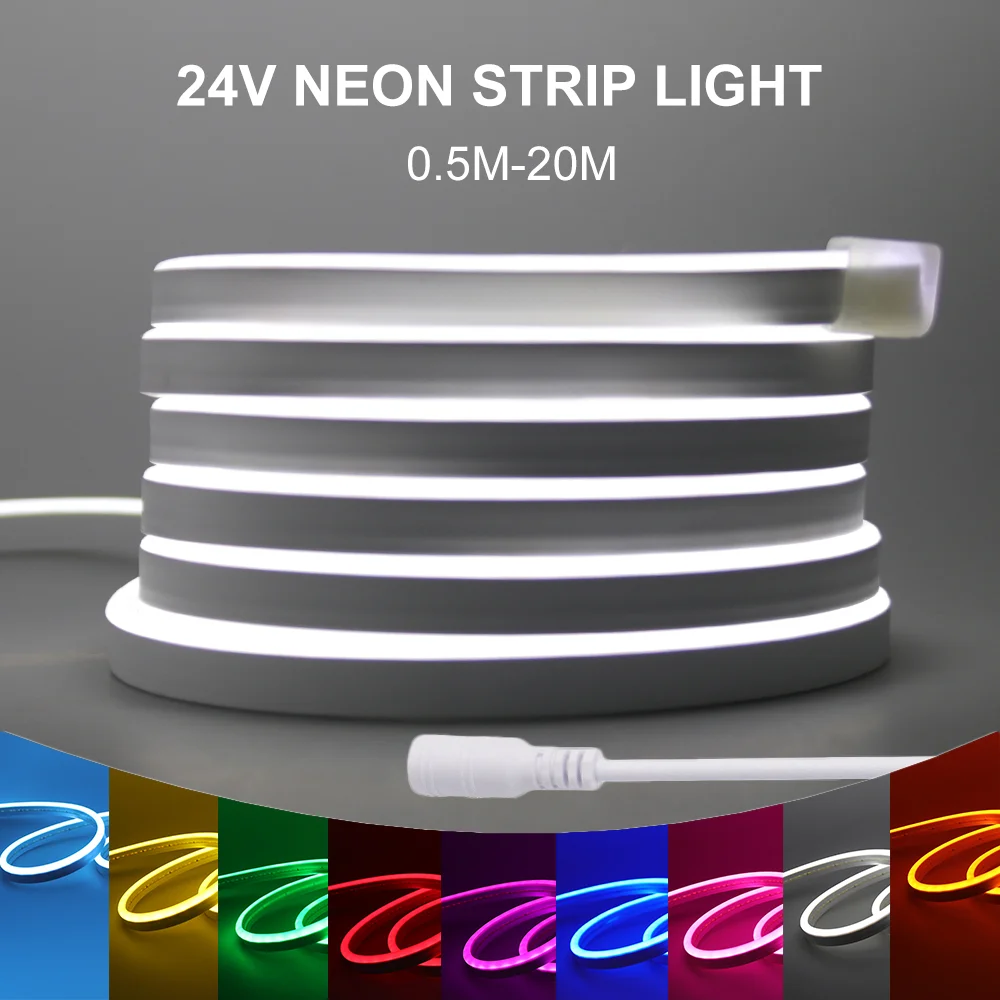 DC24V Neon LED Strip 120LEDs/M Flexible Rope Tube Neon Light Sign IP67 Waterproof 0.5M-20M Ribbon Tape For Room Home Decoration