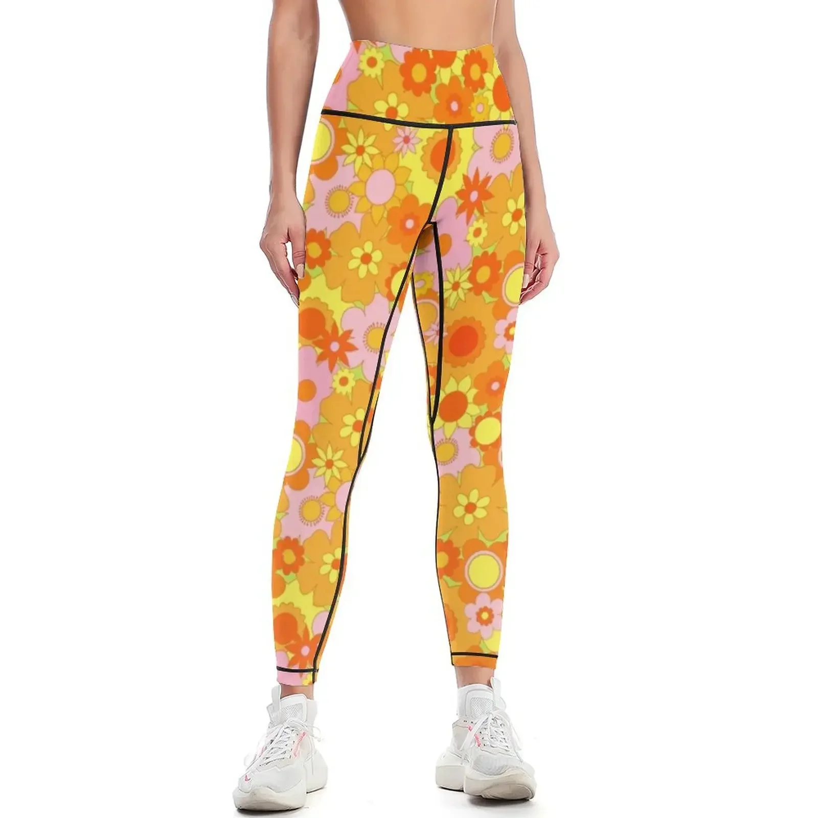 

Flower Power Orange - The Peach Fuzz Leggings Female legging pants sports tennis for Women sports Womens Leggings