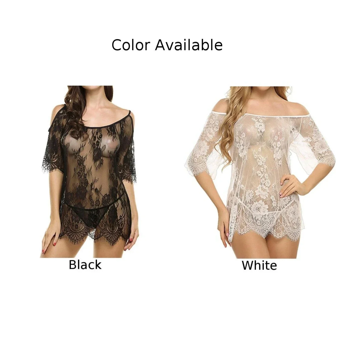 Womens OffShoulder Short Skirt Lace Blouse Sexy Lingerie Thin SeeThrough Dress