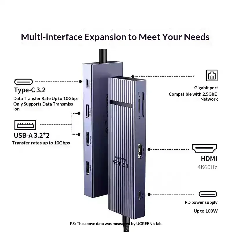 UGREEN 55543 Expansion Dock Laptop Docking Stations 10Gbps Transfer Pd100W Charge, 2500Mbps Lan Port Usb3.2 High‑Speed Transfer