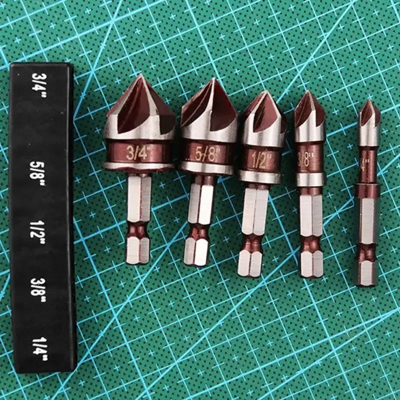 Multi Size 5 Flute Countersink Bit Hexagonal Handle For Secure Grip Works On Hard Steel Copper Aluminum Plastic