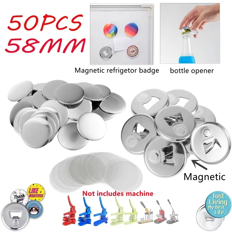 

50Pcs/set 2 IN 1 58mm/2.28"Bottle Opener Refrigerator Magnet with Hard Magnetic Advanced Plating Badge Machine DIY Consumables