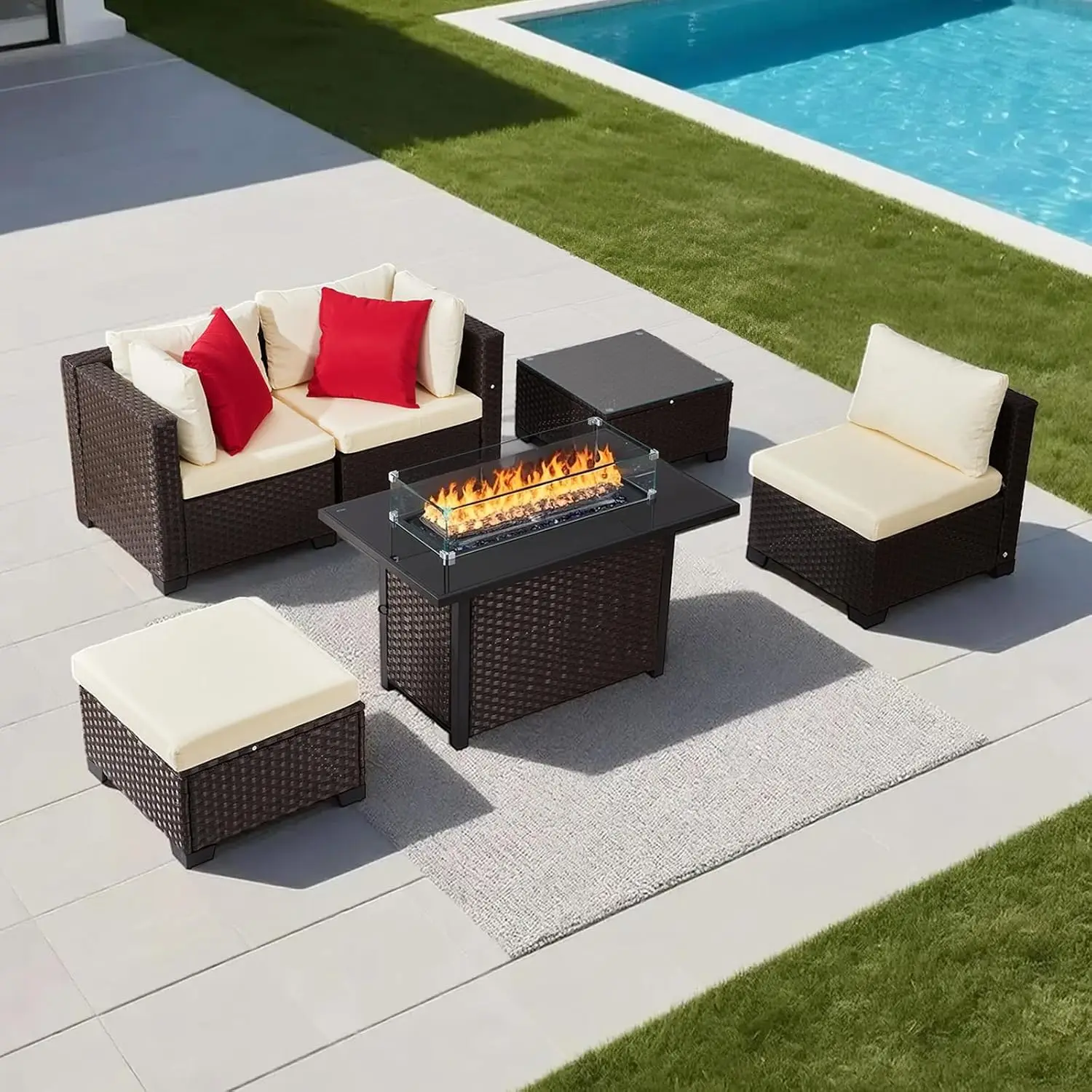 2025 Upgraded 6-Piece Wicker Patio Furniture Set with Protective Glides, Non-Scratch Pads, High Back Outdoor Sofa, All-Weather W