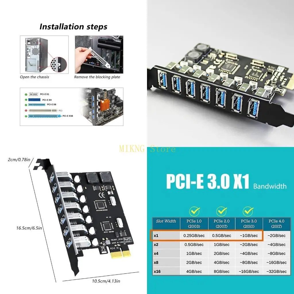 

USB3.0 PCIe Arpansion Card Adapter Внешний PCIe Extender PCIe Card 7 Port USB3.0 Адаптер для настольного оборудования лучшая