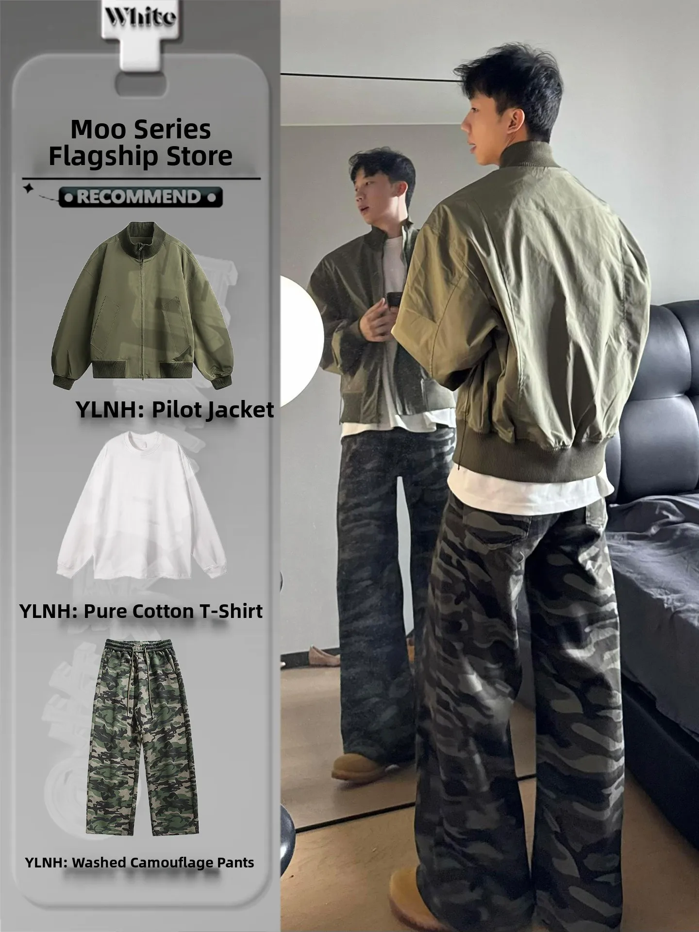 

ort Bomber Flight Jaet Men's Korean Sle Early Autumn Camouflage Workwear Pants Set Faionable Youth Autumn Outfit