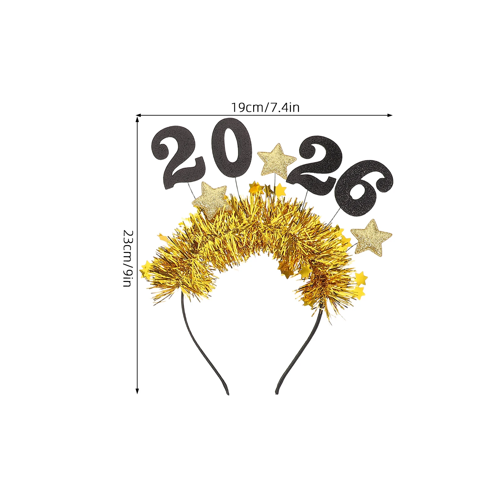 2Pcs 2026 New Year Headbands Glitter Star Tinsel Hair Hoops Lightweight Comfortable Party Hairbands for New Years Eve Holiday