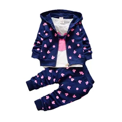 Spring Autumn Girls Clothing Set Cartoon Minnie Hooded Jacket T-Shirt Pants 3Pcs Outfit Kids Tracksuit Suit Children Clothes