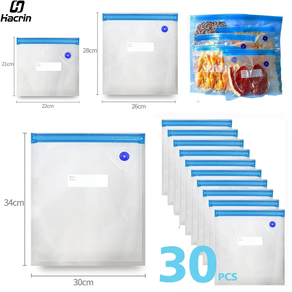 Vacuum Packaging Bags for Food Vacuum Bags BPA-Free Food Vacuum Sealing Bag Reusable Food Storage Zipper Sealer Bags 10pcs 30pcs