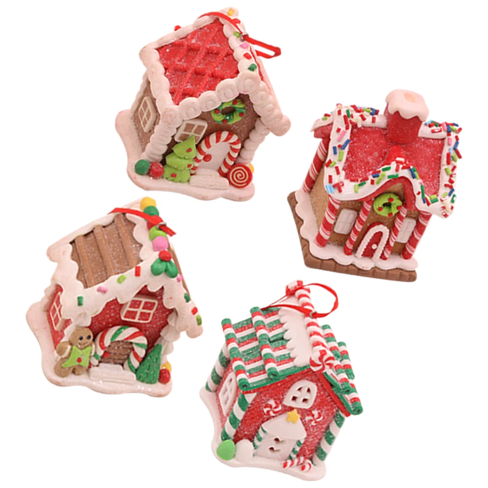 

4 Pcs House naments Set Christmas Tree Hanging Christmas Gingerbread House Decor Xmas Pendant Home Party Accessories