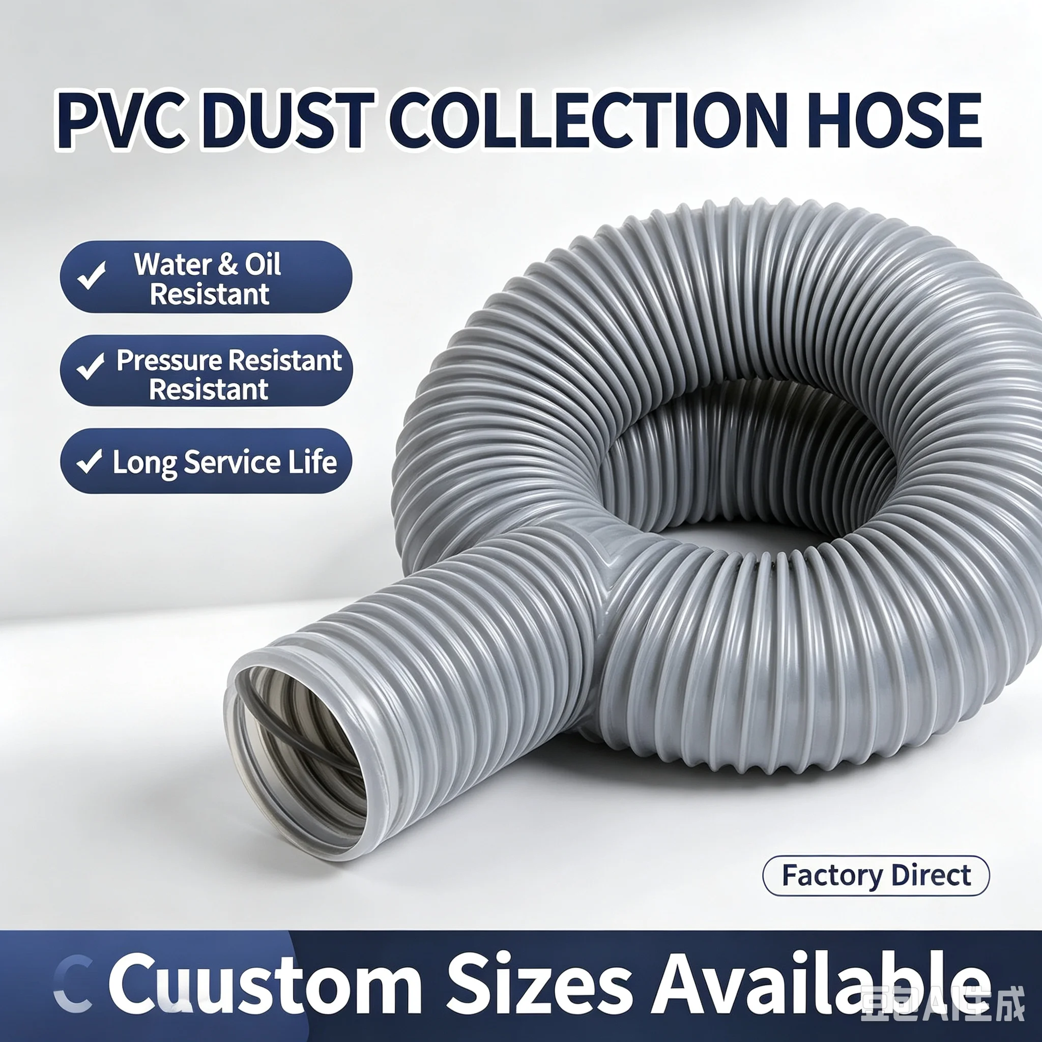 PVC Grey Steel Wire Corrugated Pipe Anti-static Vacuum Suction Engraving Machine Hose Ventilation Tube Inner Diameter 30-100mm