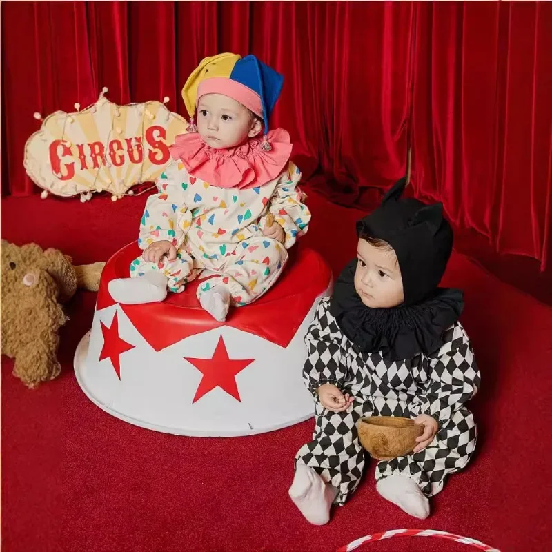 Halloween 2024 Autumn Korean Baby Costume Ins Circus Clown Style Boys Girls Baby Jumpsuit Baby Romper Outfits Festival Costumes image 4
