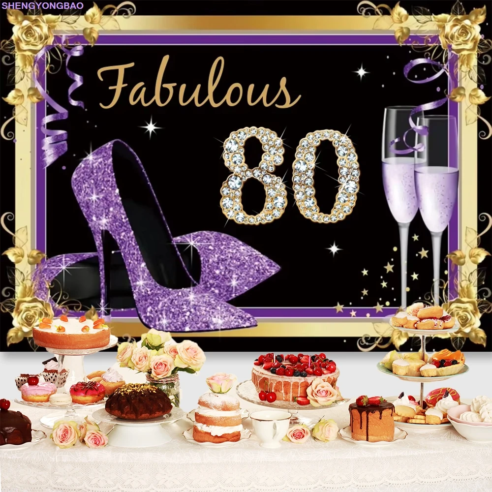

80 Years Old Happy birthday Photography Backdrop Balloon Black Gold Fantasy Party Banner Decor Photo Studio Background XC-01