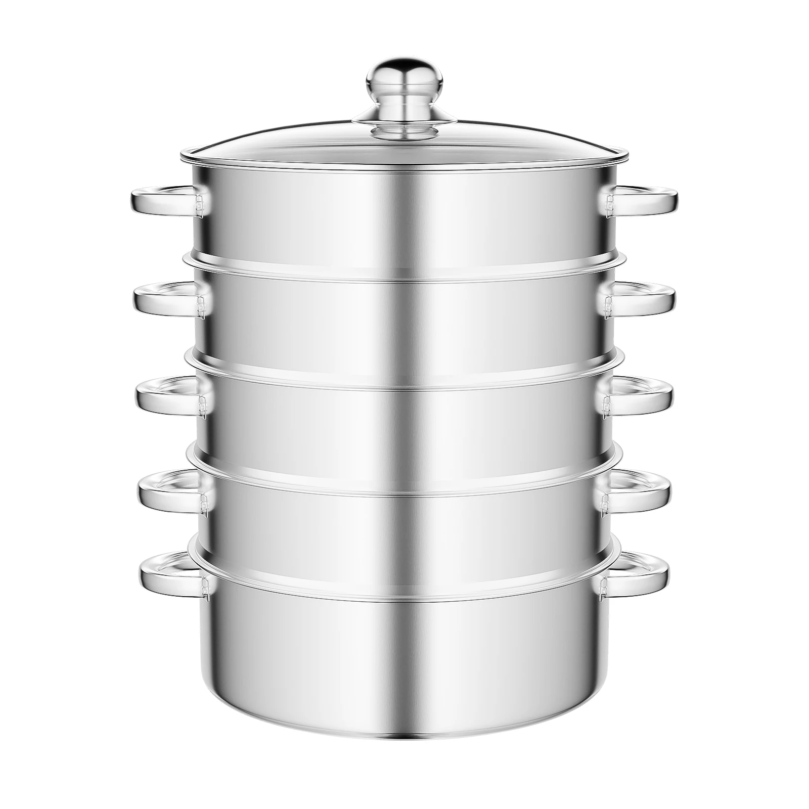 5 Tier 304 Stainless Steel Steamer Pot 12 Inch Multi Layer Cooking Steamer with Clear Lid Anti-Scald Handle