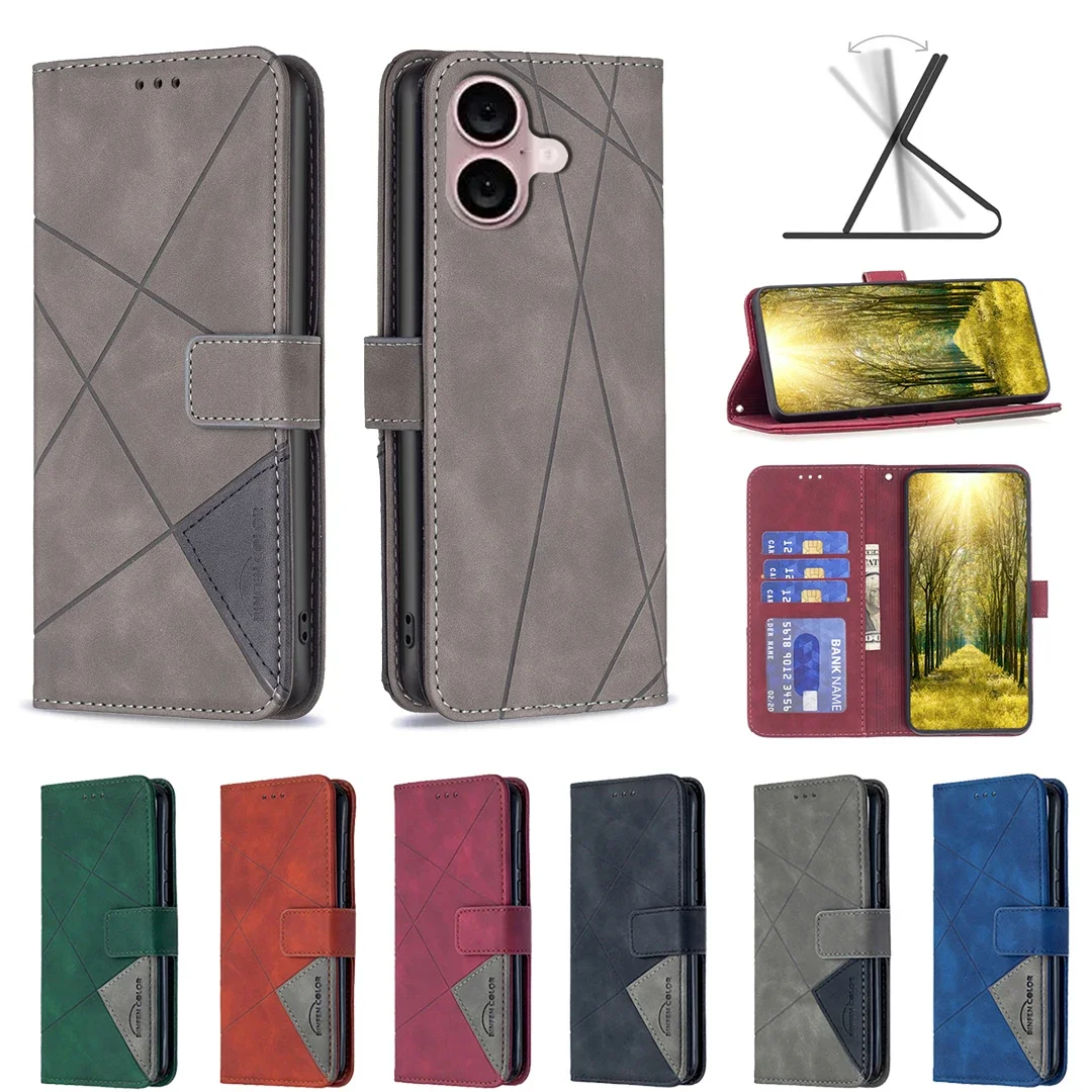 

24*Prismatic Anti-fall Leather Wallet Flip Phone Case For iPhone7/8/SE2020/SE3/11/12/13/14/15/X/XS/XR/16Plus Pro ProMax Max Mini