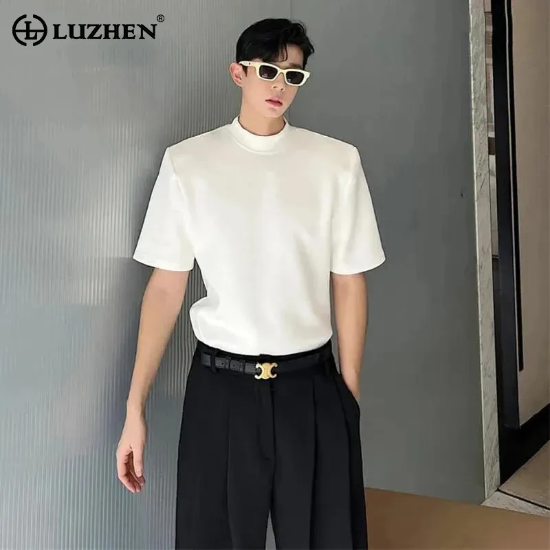

LUZHEN цветные новые свободные модные однотонные полуэлегантные футболки с рукавами 2025 мужские высококачественные красивые модные топы с круглым вырезом JY2496