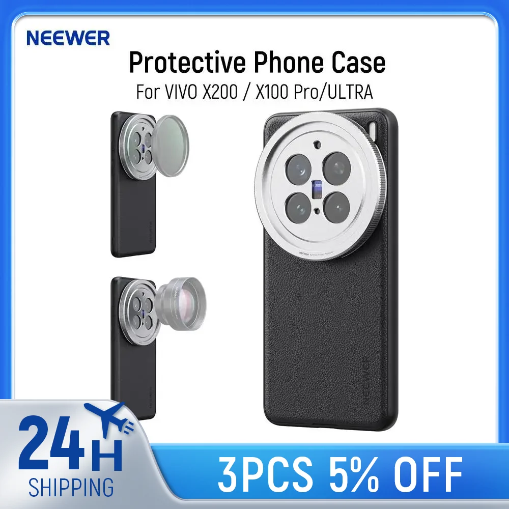 

NEEWER Protective Phone Case For VIVO X200 Pro/ULTRA/X100 ULTRA, Heavy Duty TPU + PC Faux Leather with 17mm Lens Mounts