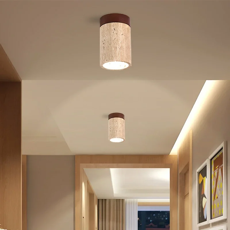 Nature Yellow Stone Ceiling Light LED Wabi Sabi Travertine Aisle Corridor Chandeliers Home Passageway Decoration Ceiing Lamp