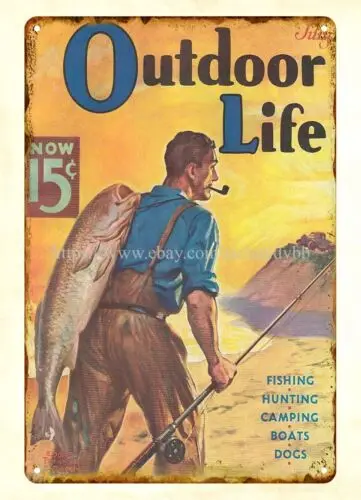 1937 OUTDOOR LIFE magazine fishing cover art metal tin sign decoration ideas