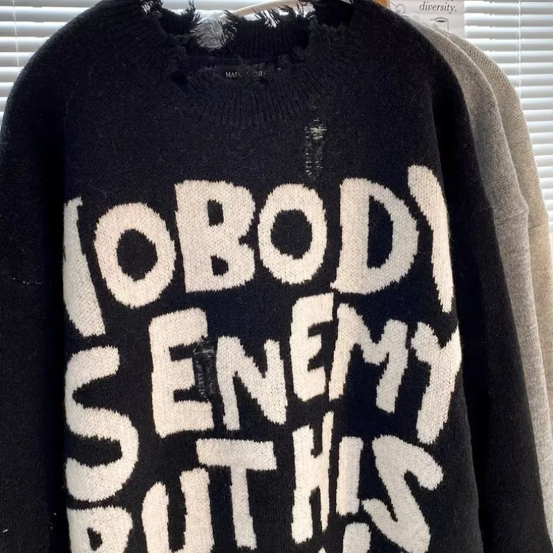 

Свободный крой, мужской трикотаж большого размера, клетчатый свитер с высоким воротником, модный топ в стиле ретро на осень-зиму, тяжелый 300 Pou