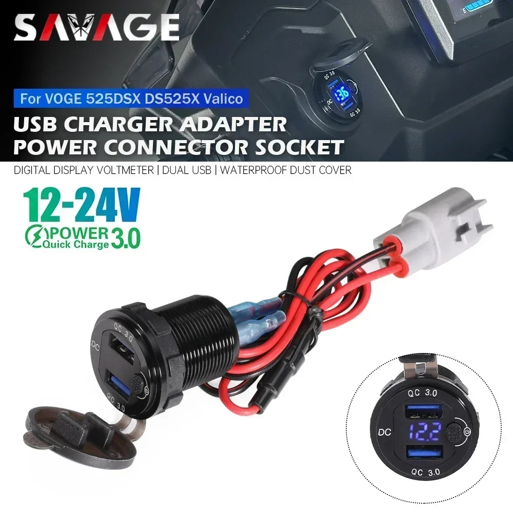

Для VOGE 525DSX DS525X Мотоциклетное USB-зарядное устройство Quick Charge 3.0 Разъем питания Разъем Dual USB Valico 525X DSX 525