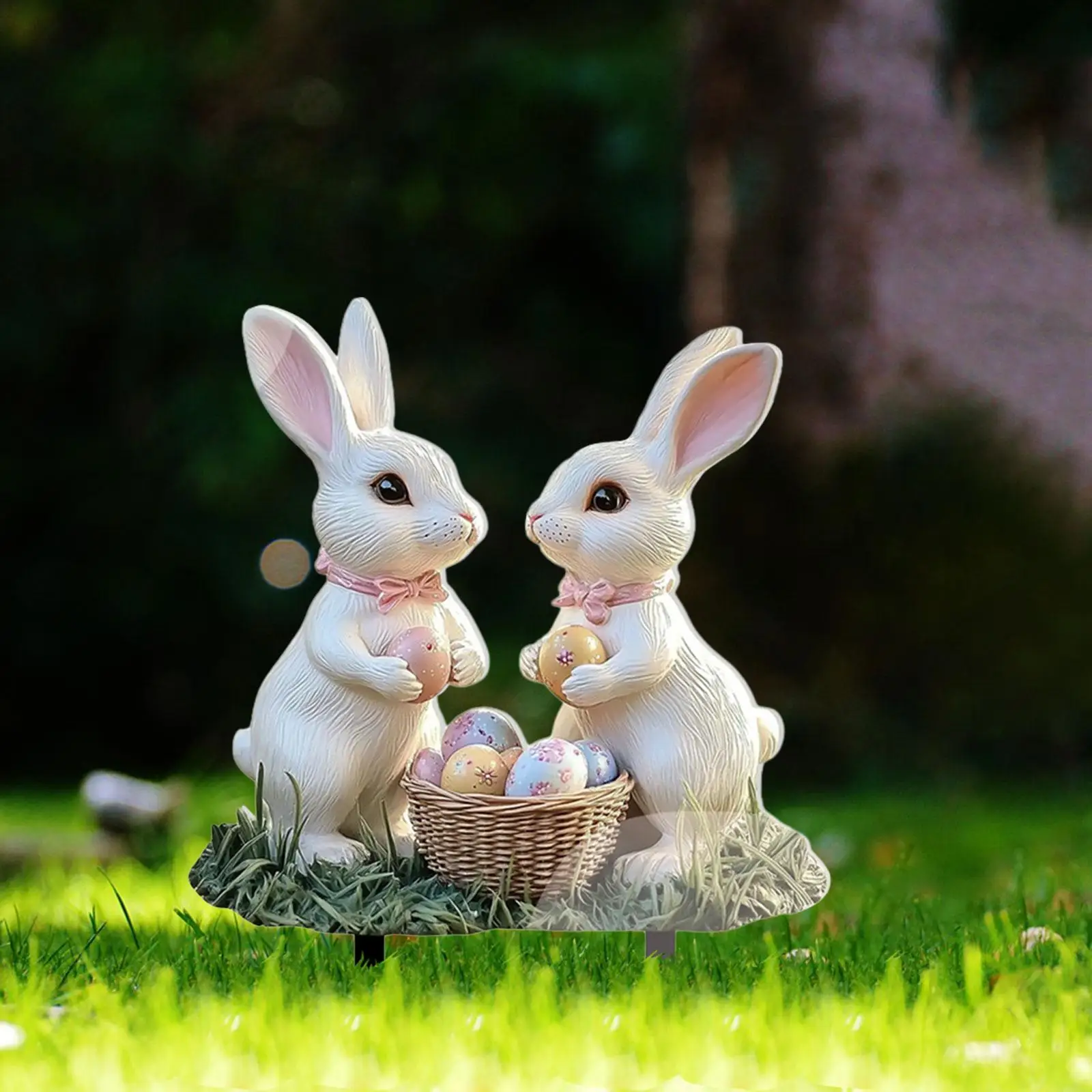 Easter Bunny Garden Stake Lawn Ornament Yard Art Decor Potted Plant Decoration for Patio Outside Backyard Indoor/Outdoor Planter